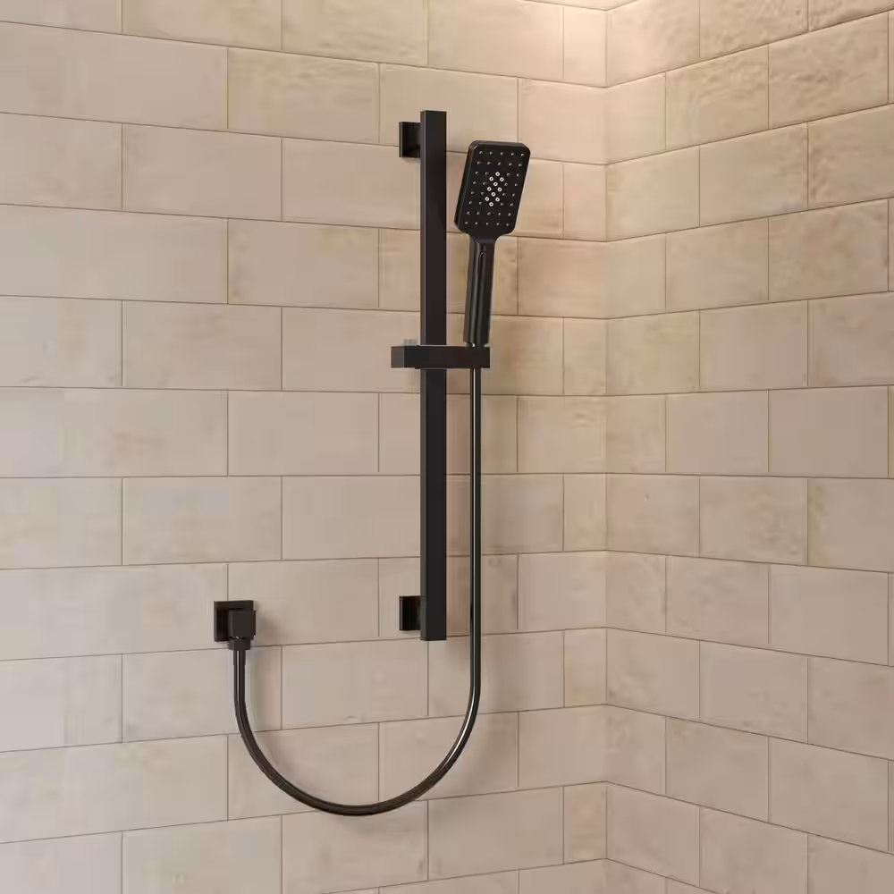 GRANDJOY Minimalist 3-Spray Multifunction Wall Bar Shower Kit with Square Handheld Shower with Adjustable Bar in Matte Black SGF11GJ-35-MB - The Home Depot